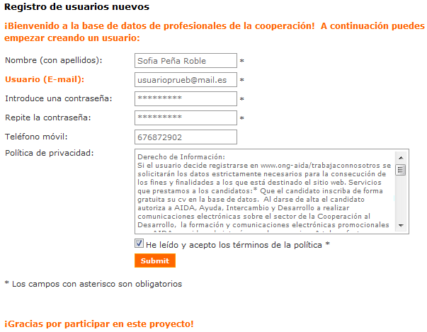 Paso inicial: Registro